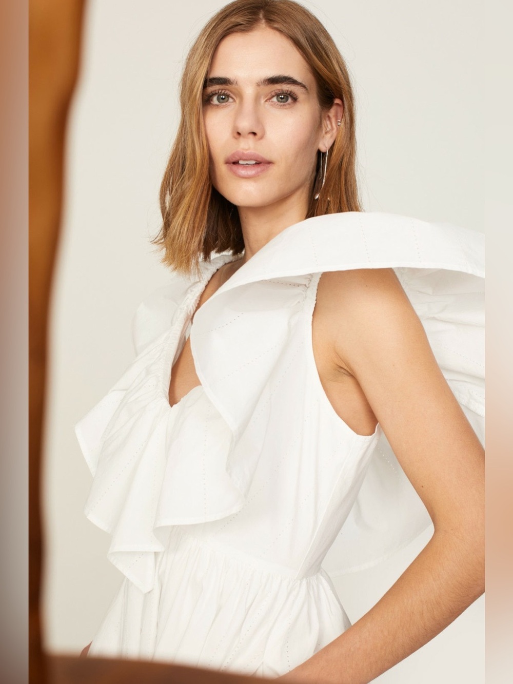 Adam Lippes 100% Cotton White Ruffle Eyelet Midi Dress